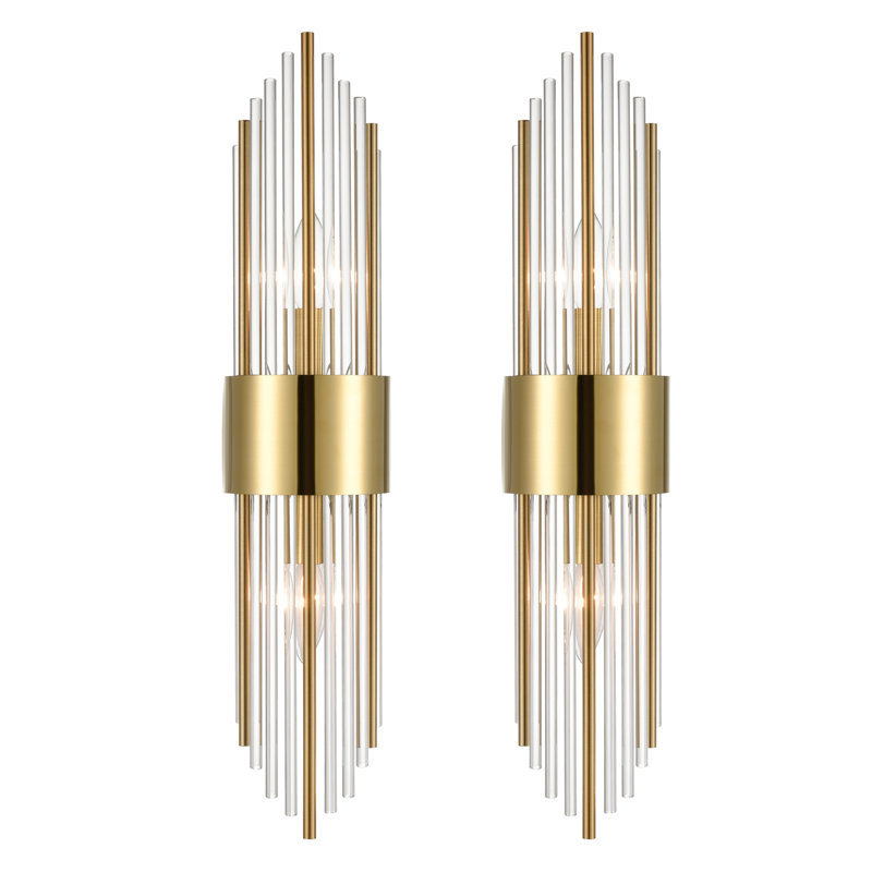 HYDELITE Set Of 2 Brass Gold Wall Sconce With Clear Glass Shade Wayfair